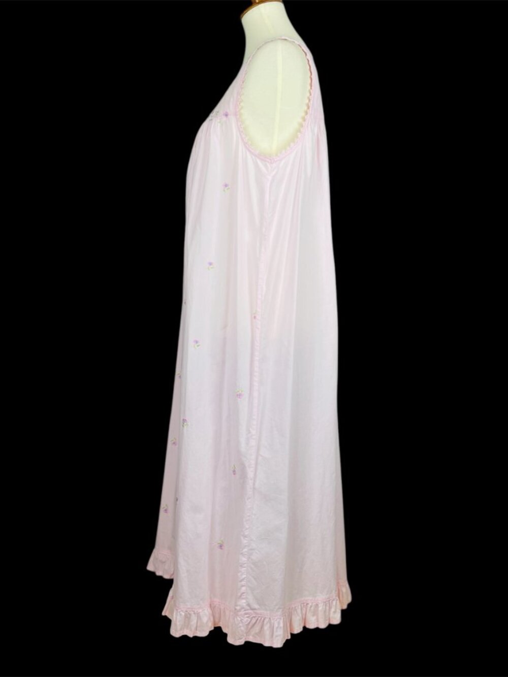 Adonna Summer Nightgown Sz L Rose Cotton Embroidered Ruffle Lace Cottagecore - Picture 5 of 7